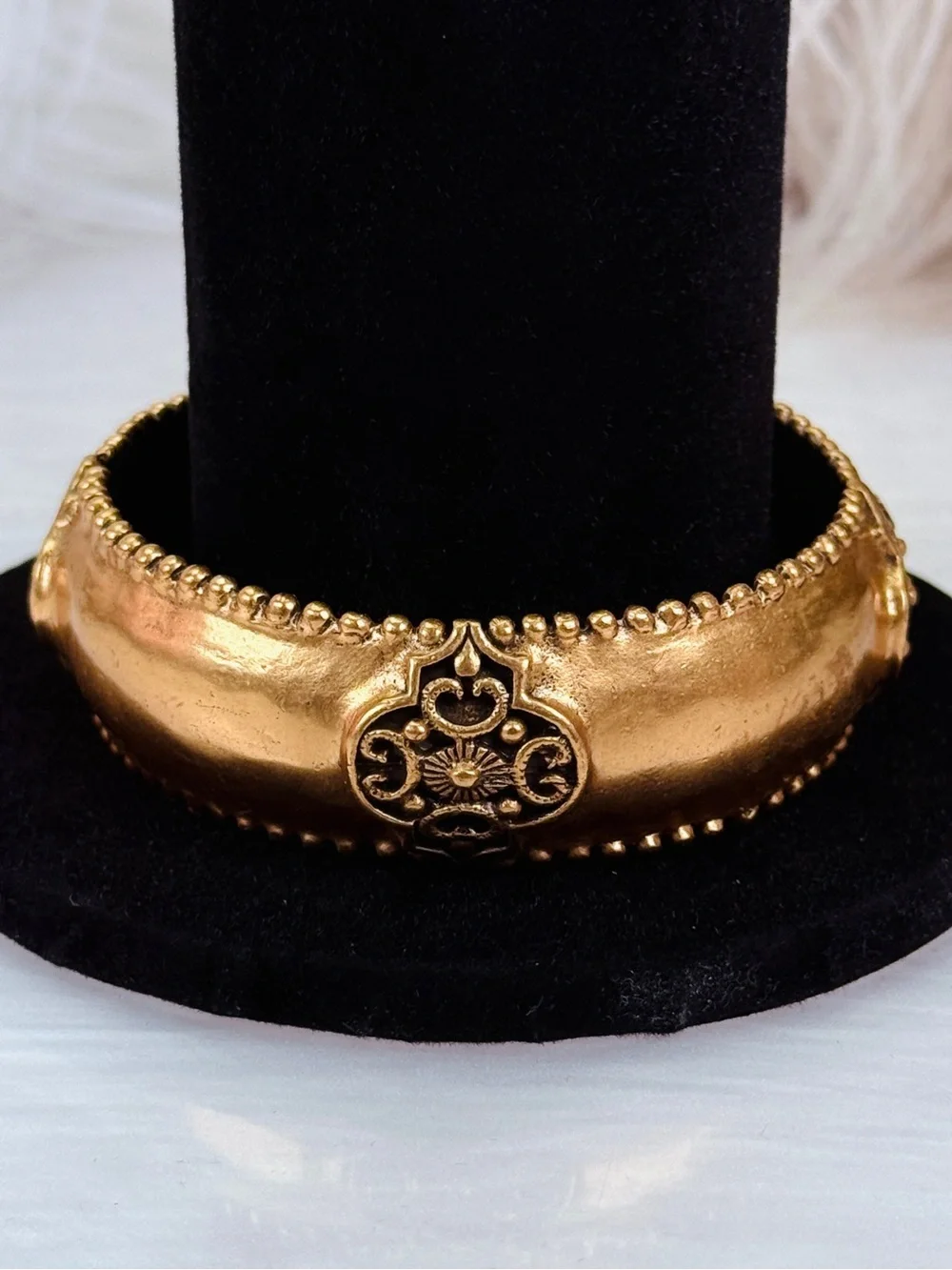 Aged Goldtone Textured Weighted bohemian chic Bangle Bracelet